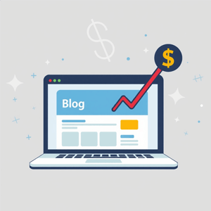 Blogging & Monetization category icon with laptop, dollar sign, and growth arrow – ProductiveMint