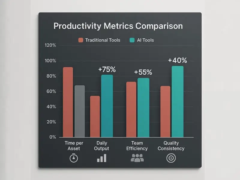 Bar chart showing productivity increase with Nano-Banana for common marketing tasks