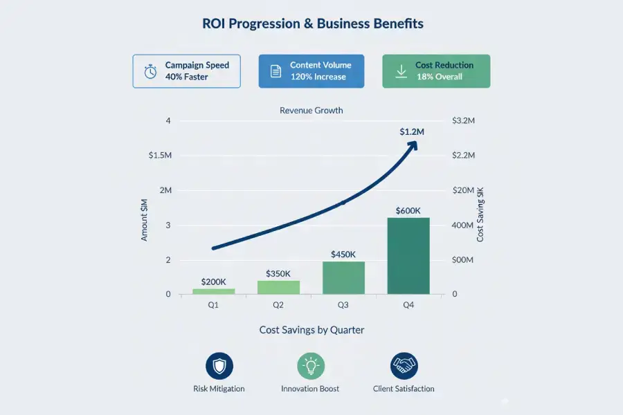 Growth chart showing revenue increase correlation with faster campaign deployment using AI tools